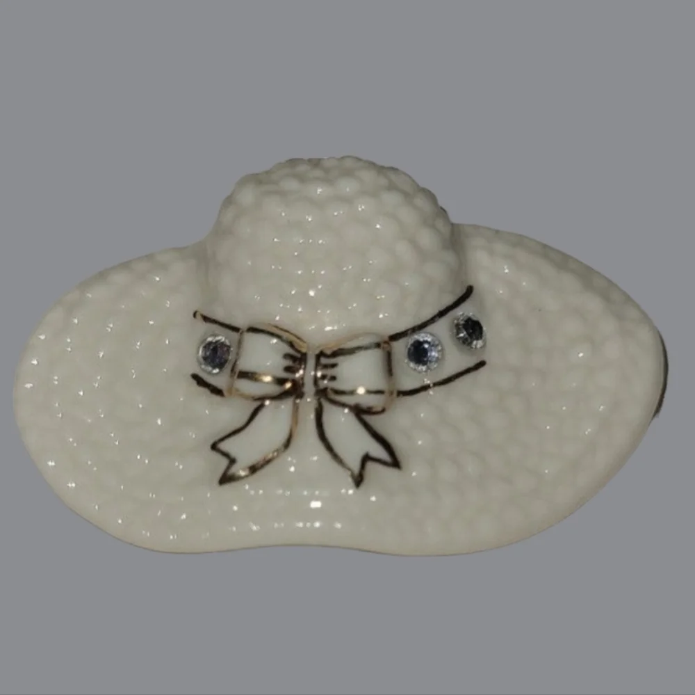 Vintage ~Lenox Porcelain Bonnet & Dove Pin Set - 24KT Gold & Rhinestones - Picture 4 of 6